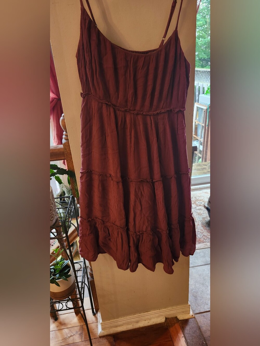 Womens Sleeveless Tiered Summer Dress - Burgandy